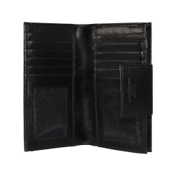 Belsac sort pung i skind med to separate  rum og plads til m�nter, sedler og mange kreditkort 