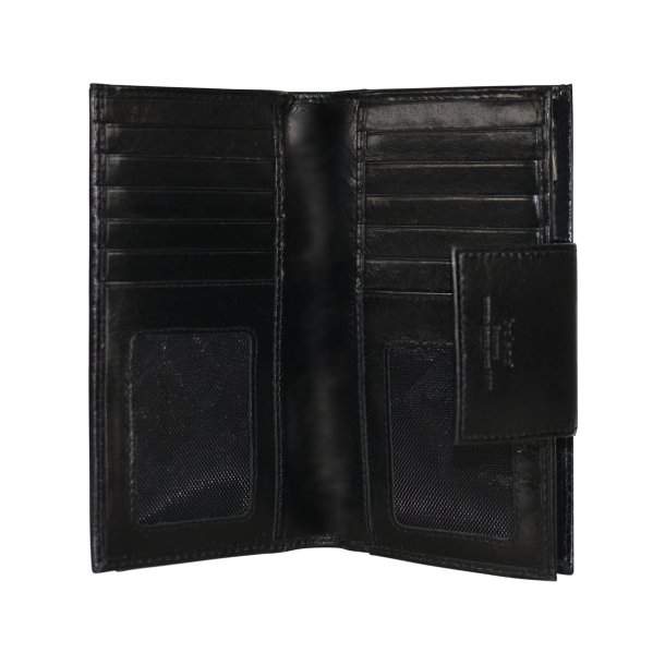 Belsac sort pung i skind med to separate  rum og plads til m�nter, sedler og mange kreditkort 