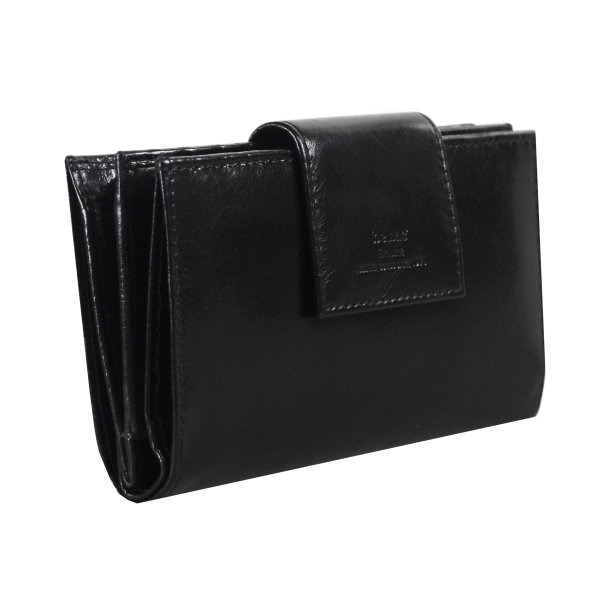 Belsac sort pung i skind med to separate  rum og plads til m�nter, sedler og mange kreditkort 