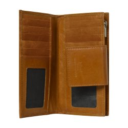 Belsac cognac pung i skind med to separate  rum og plads til m�nter, sedler og mange kreditkort 