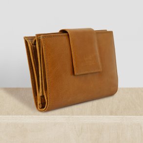 Belsac cognac pung i skind med to separate  rum og plads til m�nter, sedler og mange kreditkort 