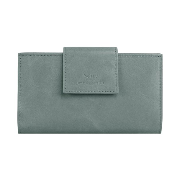 Belsac lys grn pung i skind med to separate  rum og plads til mnter, sedler og mange kreditkort 