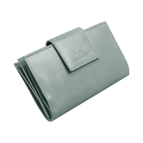 Belsac lys grn pung i skind med to separate  rum og plads til mnter, sedler og mange kreditkort 