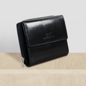 Belsac sort pung i skind til m�nter, sedler og kort