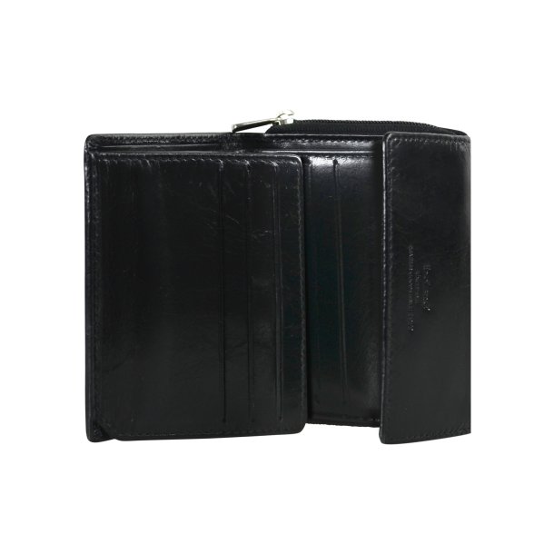 Belsac sort pung i skind til m�nter, sedler og kort