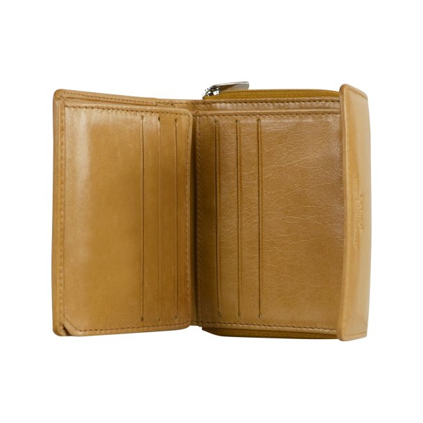 Belsac gul pung i skind til mnter, sedler og kort