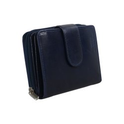 Belsac pung i bl skind med to rum, det ene lukkes med lynls og det andet med trykknap