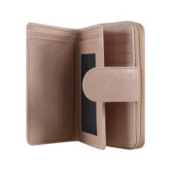 Belsac lys rosa pung i skind med to rum, det ene lukkes med lynl�s og det andet med trykknap