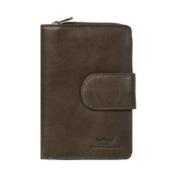 Belsac pung i earth skind med to rum, hvor det ene lukkes med lynl�s og det andet med trykknap