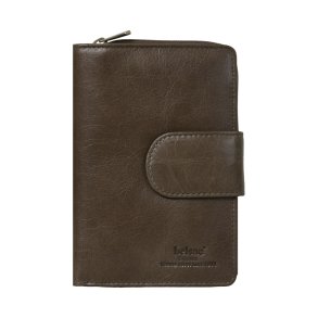 Belsac pung i earth skind med to rum, hvor det ene lukkes med lynl�s og det andet med trykknap