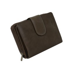 Belsac pung i earth skind med to rum, hvor det ene lukkes med lynl�s og det andet med trykknap