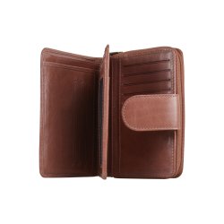 Belsac rosa pung i skind med to rum, det ene lukkes med lynl�s og det andet med trykknap