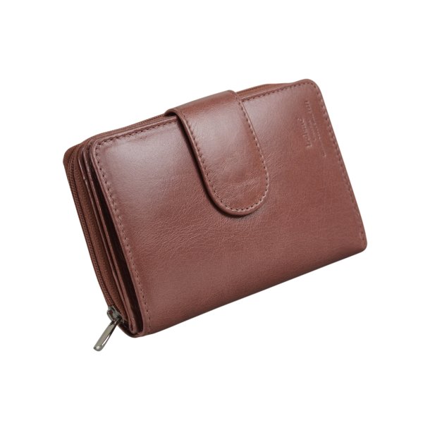 Belsac rosa pung i skind med to rum, det ene lukkes med lynl�s og det andet med trykknap