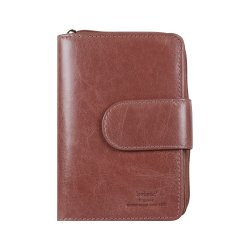 Belsac rosa pung i skind med to rum, det ene lukkes med lynl�s og det andet med trykknap