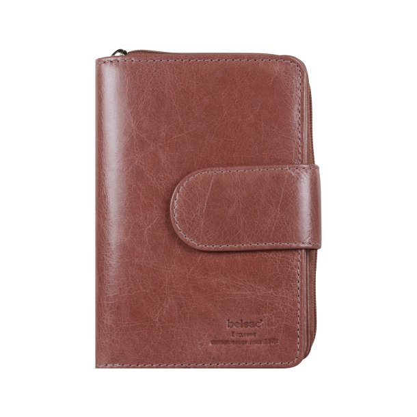 Belsac rosa pung i skind med to rum, det ene lukkes med lynl�s og det andet med trykknap