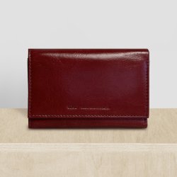 Belsac trefljet mrk rd pung i skind til mnter, sedler og kort