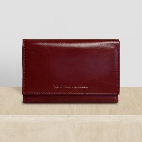 Belsac trefljet mrk rd pung i skind til mnter, sedler og kort