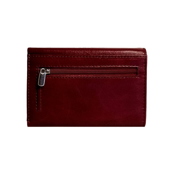 Belsac trefljet mrk rd pung i skind til mnter, sedler og kort