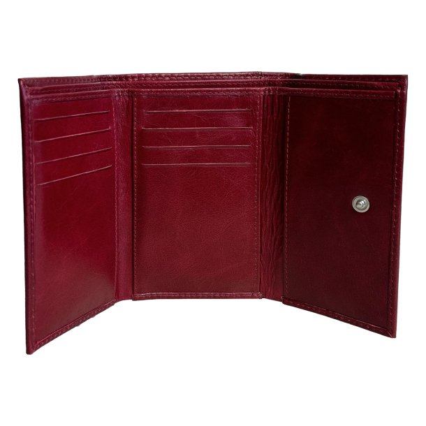 Belsac trefljet mrk rd pung i skind til mnter, sedler og kort