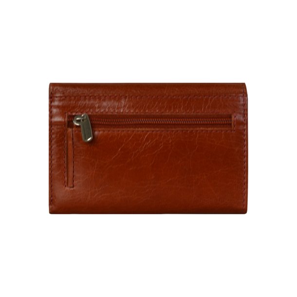 Belsac trefljet gylden brun pung i skind til mnter, sedler og kort