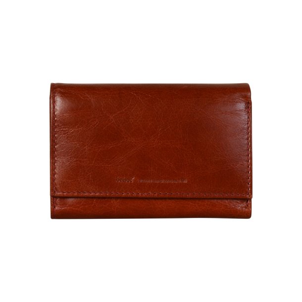 Belsac trefljet gylden brun pung i skind til mnter, sedler og kort