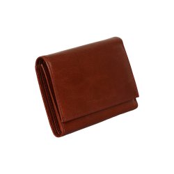 Belsac trefljet gylden brun pung i skind til mnter, sedler og kort