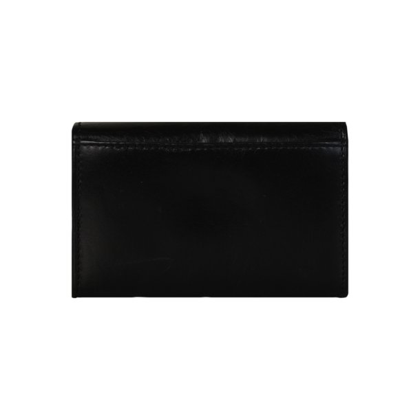 Belsac sort pung i blankt skind med overslag og indvendig plads til kort, sedler og mnter