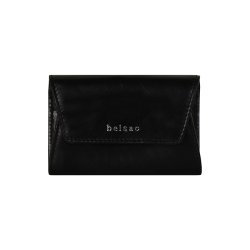 Belsac sort pung i blankt skind med overslag og indvendig plads til kort, sedler og mnter