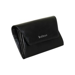 Belsac sort pung i blankt skind med overslag og indvendig plads til kort, sedler og mnter
