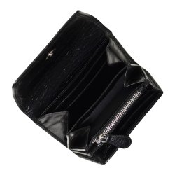 Belsac sort pung i blankt skind med overslag og indvendig plads til kort, sedler og mnter