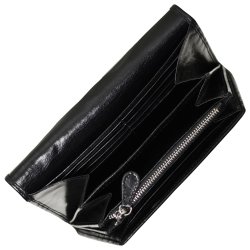 Belsac sort pung i blankt skind med overslag og plads til mange kort og kontanter