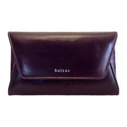 Belsac bordeaux rd pung i blankt skind med overslag og plads til mange kort og kontanter