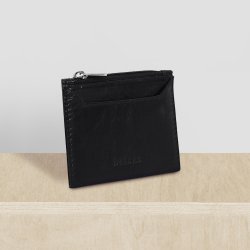 Belsac sort mntpung i skind med lynls og lomme til kreditkort