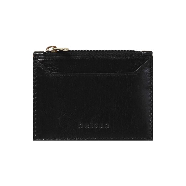 Belsac sort mntpung i skind med lynls og lomme til kreditkort