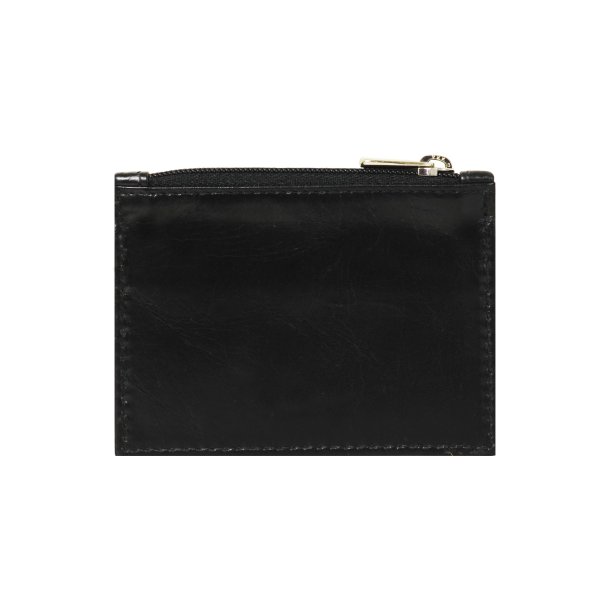 Belsac sort mntpung i skind med lynls og lomme til kreditkort