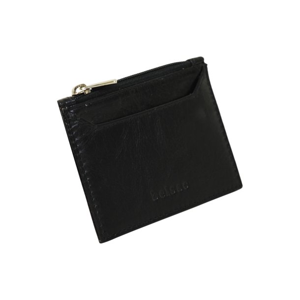 Belsac sort mntpung i skind med lynls og lomme til kreditkort