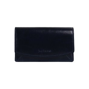 Belsac bl� pung i blankt skind med overslag og plads til kort, kontanter og lynl�srum til m�nter