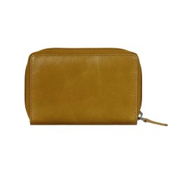 Belsac gul pung i skind med to rum og plads til mnter og kort