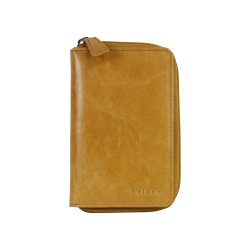 Belsac gul pung i skind med to rum og plads til mnter og kort