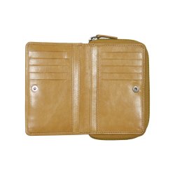 Belsac gul pung i skind med to rum og plads til mnter og kort