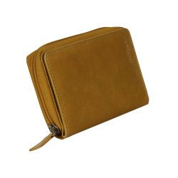 Belsac gul pung i skind med to rum og plads til mnter og kort