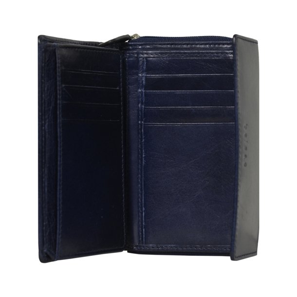 Belsac tofljet bl pung i  glat skind, to rum til kontanter og plads til mange kort