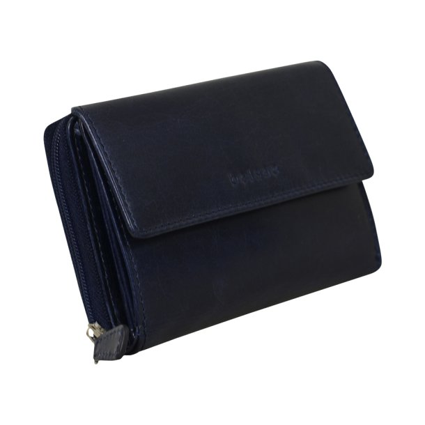 Belsac tofljet bl pung i  glat skind, to rum til kontanter og plads til mange kort