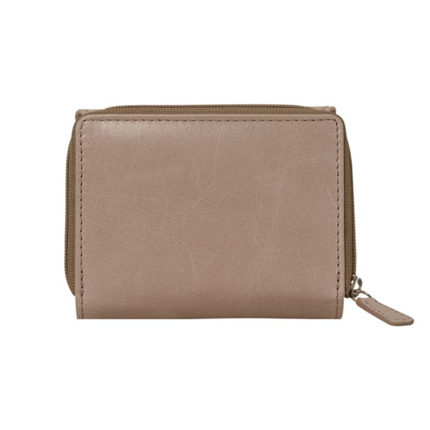 Belsac lys rosa pung i skind med to rum og plads til bde mnter, sedler og kort