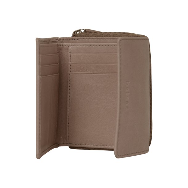 Belsac lys rosa pung i skind med to rum og plads til bde mnter, sedler og kort