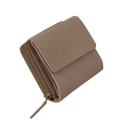 Belsac lys rosa pung i skind med to rum og plads til bde mnter, sedler og kort