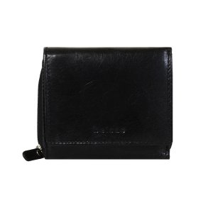 Belsac trefl�jet sort pung i skind til m�nter, kort og sedler