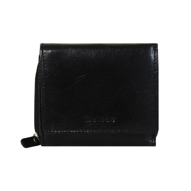 Belsac trefljet sort pung i skind til mnter, kort og sedler