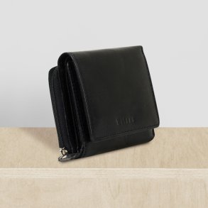 Belsac trefljet sort pung i skind til mnter, kort og sedler