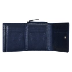 Belsac trefljet bl pung i skind til mnter, kort og sedler